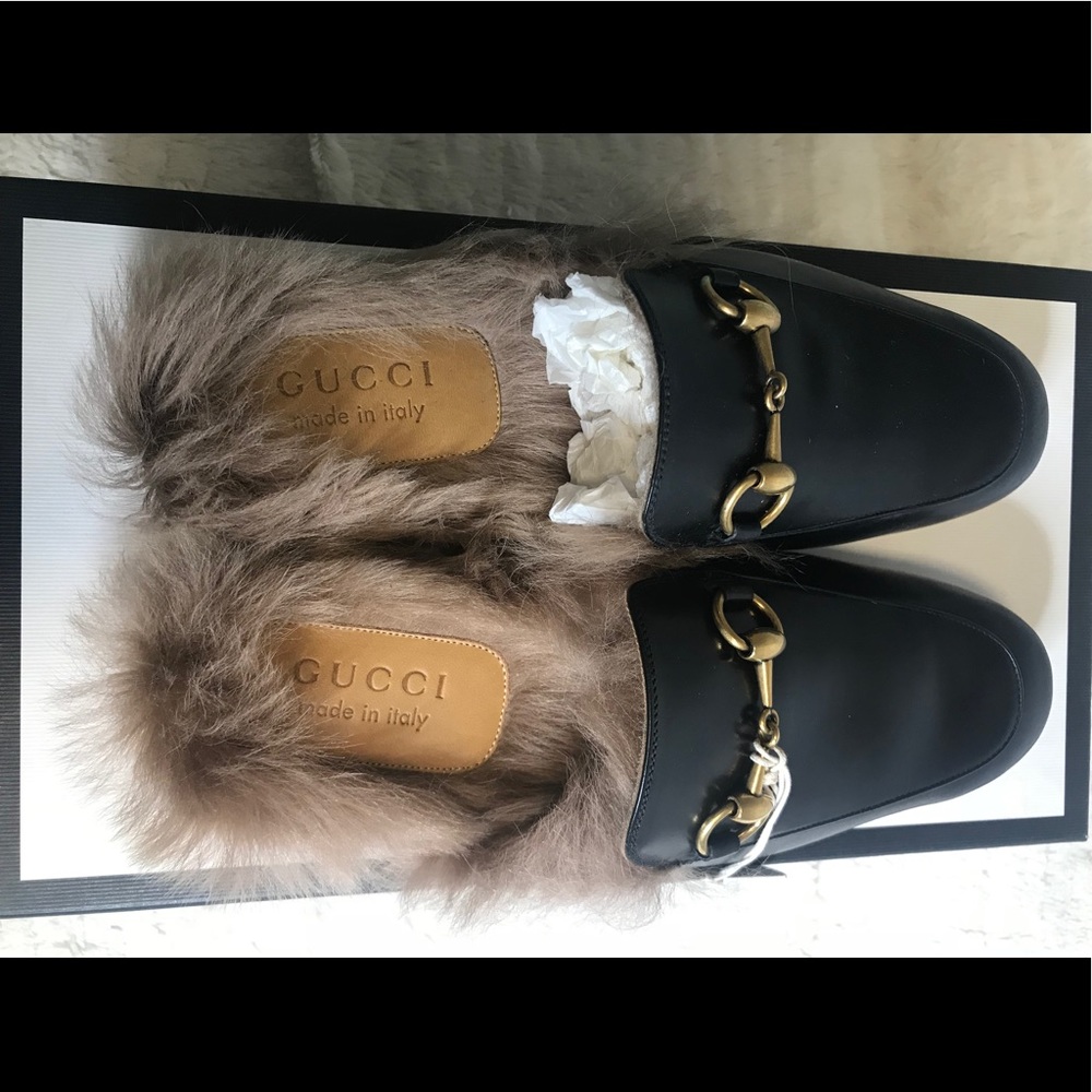 GUCCI FUR LINED MULE BLACK